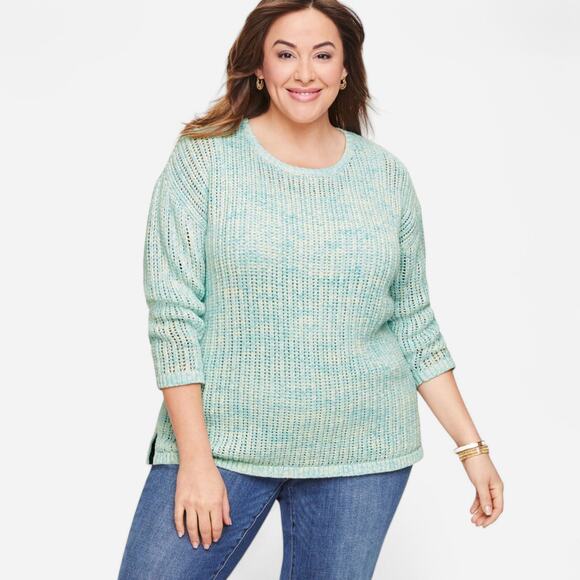 Talbots Sweaters - Talbots Plus Women’s Sweater 2X Coastal Grandma Seafoam Cotton Knit Relaxed Fit